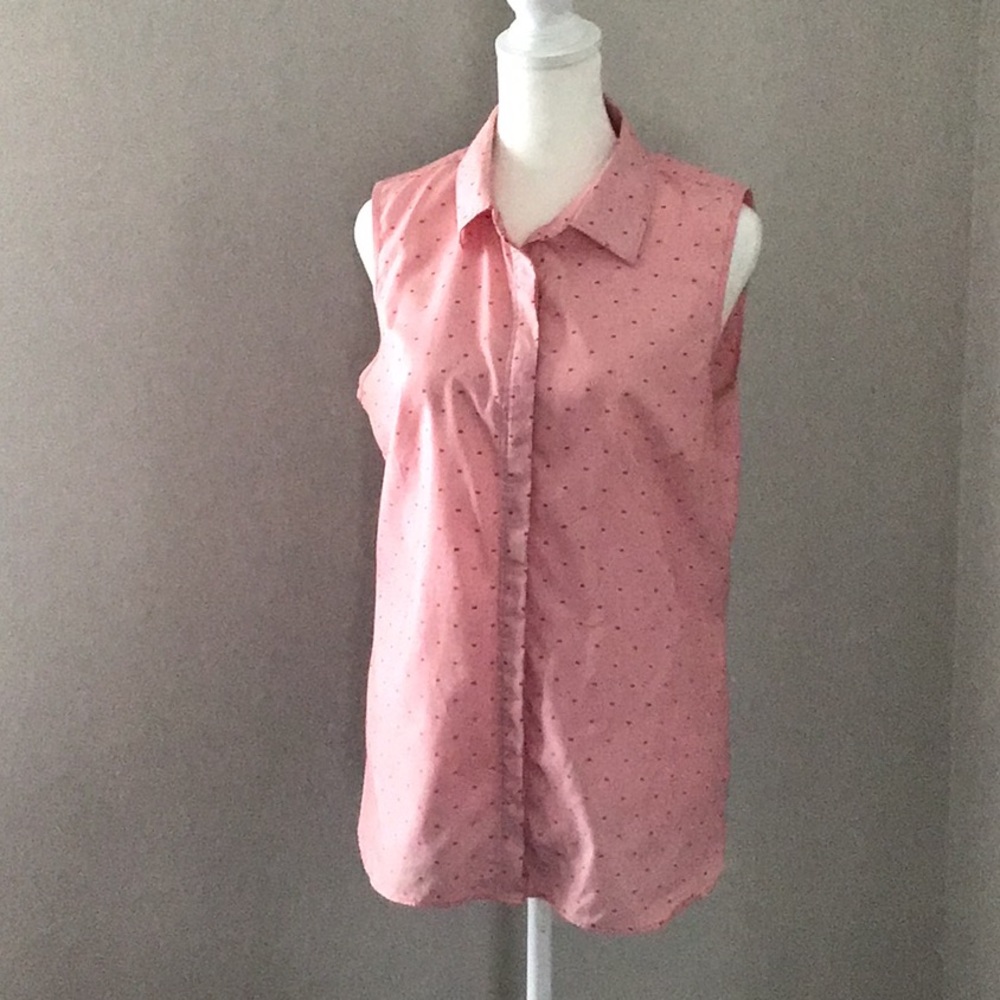 Sleeveless Pink Polka Dot Button-Down Shirt